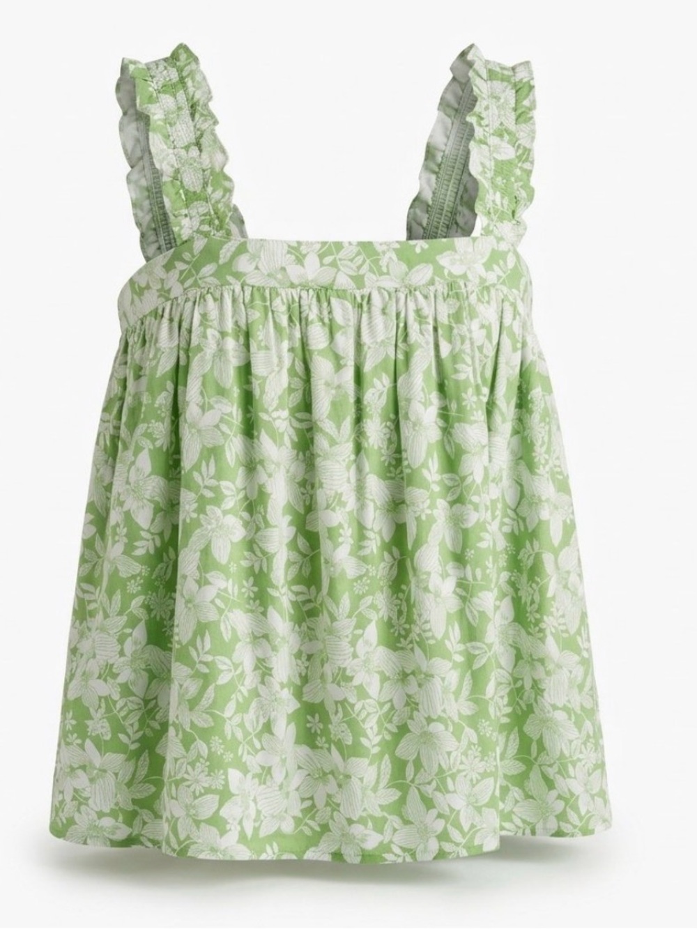 Green Floral Top with Ruffle Straps